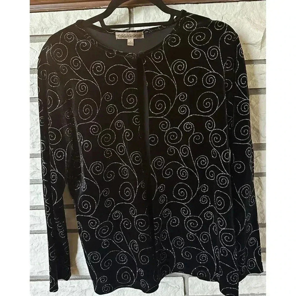 Notations Black Velvet Jacket Glitter Sequins Size Large - Picture 1 of 8